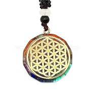Orgonite Chakra Natural & Synthetic Mixed Stone Pendant Necklaces, Nylon Thread Necklace for Women, Flat Round, Flower of Life, 25.59 inch(65cm)(QQ6308-7)