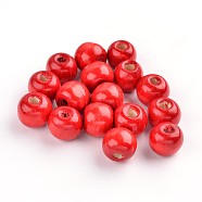 Natural Maple Wood Beads, Dyed, Round, Red, about 12mm in diameter, 10.5mm thick, hole: 3mm(X-TB12mmY-1)