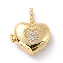 Brass Micro Pave Cubic Zirconia Pendants, Long-Lasting Plated, Heart, Real 18K Gold Plated, 19.5x22.5x8.5mm, Hole: 3.2x5mm(ZIRC-Z018-06G)