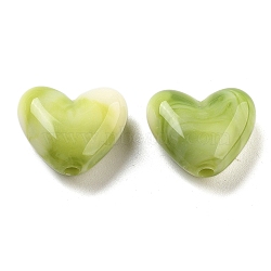 Imitation Gemstone Acrylic Beads, Heart, Green, 15x17x7mm, Hole: 2mm, 439pc/500g(OACR-U005-07A)