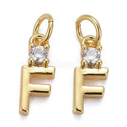 Brass Micro Pave Clear Cubic Zirconia Pendants, with Jump Rings, Real 18K Gold Plated, Long-Lasting Plated, Letter, Letter.E, 10x3.5x2mm(ZIRC-Z011-35F)