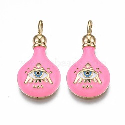 Brass Enamel Pendants, Nickel Free, Real 18K Gold Plated, Bottle, Hot Pink, 25x13x5mm, Hole: 2.5x3.5mm(ZIRC-N039-206B)