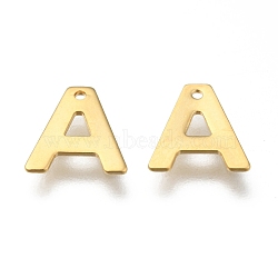 304 Stainless Steel Charms, Letter, Initial Charms, Real 18k Gold Plated, Letter.A, 11x6~12x0.8mm, Hole: 1mm(STAS-P141-A)