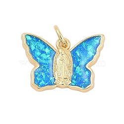 Butterfly Brass Pendants, with Synthetic Opal, Long-Lasting Plated, Rack Plating, Lead Free & Cadmium Free, Deep Sky Blue, Real 18K Gold Plated, 12x17x2.5mm, Hole: 3mm(KK-I723-30G)