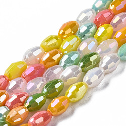 Electroplate Glass Beads Strands, AB Color Plated, Faceted, Rice, Orange, 4.5x3mm, Hole: 0.7mm, about 96~100pcs/Strand, 15.75 inch~17.32 inch(40~44cm)(X-EGLA-N002-09D)
