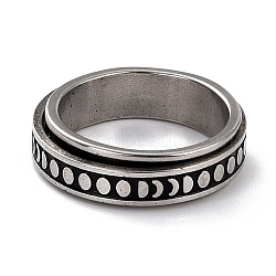 Non-Tarnish 203 Stainless Steel Rotating Spinner Fidget Band Rings for Anxiety Stress Relief, Stainless Steel Color, Moon Phase Pattern, US Size 6 3/4(17.1mm), 6mm(RJEW-G118-08P)