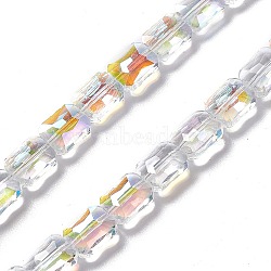 Transparent Electroplate Glass Beads Strands, Half Plated, Rectangle, 12x9x6mm, Hole: 1.2mm, about 60pcs/strand, 28.74''(73cm)(EGLA-E030-01L)