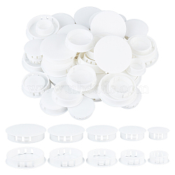 AHADEMAKER 50Pcs 5 Style Plastic Hole Plugs, Snap in Flush Type Hole Plugs, Post Pipe Insert End Caps, for Furniture Fencing, Flat Round, White, 29~54x11mm, 10pcs/style(KY-GA0001-21A)