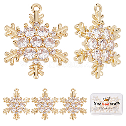 10Pcs Brass Micro Pave Clear Cubic Zirconia Pendants, Snowflake, Real 18K Gold Plated, 19x15x3mm, Hole: 1.2mm(KK-BBC0002-56)