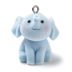 Resin Pendants, With Platinum Iron Loop, Elephant Charms, Light Sky Blue, 29x25x21mm, Hole: 2mm(RESI-Q007-03A)