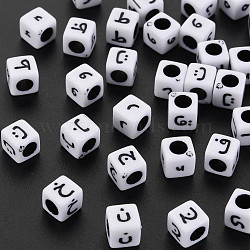 Opaque Acrylic Beads, Cube with Symbol, Mixed, 6x6x6mm, Hole: 3.5mm, about 3561pcs/500g(SACR-S275-03)