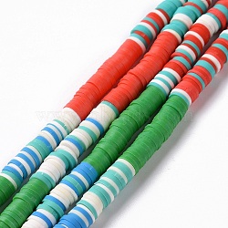 Handmade Polymer Clay Bead Strands, Heishi Beads, Disc/Flat Round, Green, 6x0.2~2mm, Hole: 2mm, about 325~330pcs/strand, 15.12~ 15.35 inch(38.4~39cm)(CLAY-C003-01A)