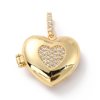 Brass Micro Pave Cubic Zirconia Pendants, Long-Lasting Plated, Heart, Real 18K Gold Plated, 19.5x22.5x8.5mm, Hole: 3.2x5mm