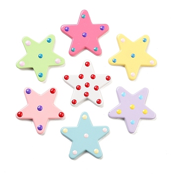 Colored Dots Opaque Resin Decoden Cabochons, Polka Dot Star, Mixed Color, 29.5x30.5x4mm