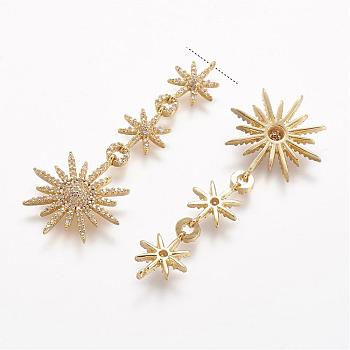 Brass Micro Pave Cubic Zirconia Pendants, Star, Big Pendants, Golden, 57x21x3.8mm