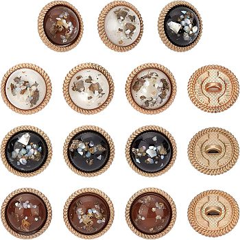 CHGCRAFT 18Pcs 3 Colors Cellulose Acetate(Resin) and Alloy Buttons, for Ornament Accessories, with Glitter, Half Round, Mixed Color, 18x10.5mm, Hole: 4x2mm, 6pcs/color