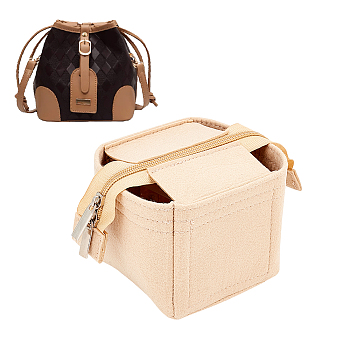 Felt & Nylon Purse Organizer Insert, with Allloy Zipper, Handbags Premium Felt, Bag Accessories, Wheat, 11x14.5x10cm, Inner Diameter: 10.7x13.8cm
