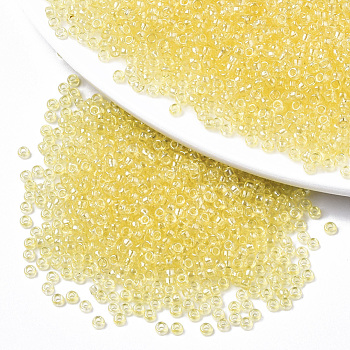 Glass Seed Beads, Fit for Machine Eembroidery, Transparent Colours, Round, Light Yellow, 2.5x1.5mm, Hole: 1mm, about 2222pcs/50g