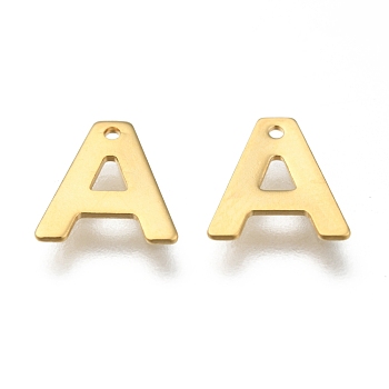 304 Stainless Steel Charms, Letter, Initial Charms, Real 18k Gold Plated, Letter.A, 11x6~12x0.8mm, Hole: 1mm