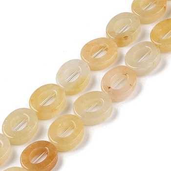 Natural Topaz Jade Beads Strands, Hollow Flat Oval, Number Zero Beads, 12x10x3.5~4mm, Hole: 1.2mm, about 20pcs/strand, 9.61''(24.4cm)