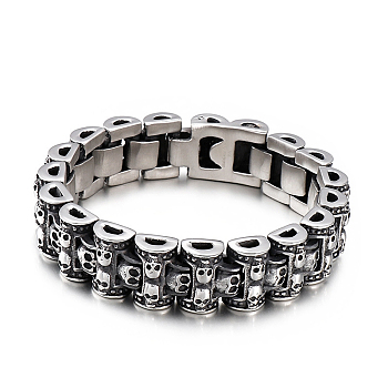 Titanium Steel Skull Link Chain Bracelet for Men, Stainless Steel Color, 8-1/2 inch(21.5cm)