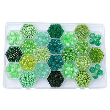 DIY 24 Style Acrylic & Resin Beads Jewelry Making Finding Kit, Round & Rice, Pale Green, 2.2~12x1.5~11.5mm, Hole: 0.7~2.2mm