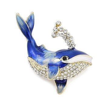 Dolphin Enamel Pins, Alloy Rhinestone Brooches for Backpack Clothes, Royal Blue, 38x41mm