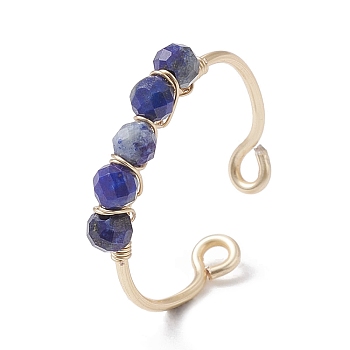 Copper Wire Wrapped Natural Lapis Lazuli Open Ring, Cuff Finger Ring for Women, US Size 9(18.9mm), 1~3mm