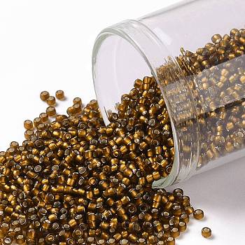 TOHO Round Seed Beads, Japanese Seed Beads, (34F) Silver Lined Frost Smoky Topaz, 15/0, 1.5mm, Hole: 0.7mm, about 15000pcs/50g