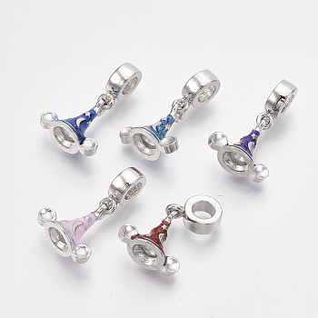 Platinum Plated Alloy European Dangle Charms, with Enamel, Large Hole Pendants, Hat with Moon and Star, Mixed Color, 24mm, Hole: 4.5mm, Hat: 14.5x14.5x8.5mm