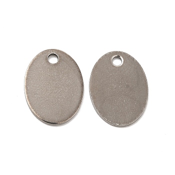 201 Stainless Steel Pendants, Oval Charm, Stainless Steel Color, 15x11x0.5mm, Hole: 1.5mm