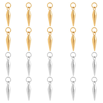 20Pcs 2 Colors Electroplating 304 Stainless Steel Pendulum Pendant, with Jump Ring, Bullet, Golden & Stainless Steel Color, 19x5mm, Hole: 4mm, 10pcs/color