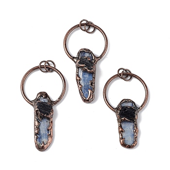 Natural Kyanite & Black Tourmaline Big Pendants, with Red Copper Plated Brass Findings, Nuggets Charms, 52~60x30x8mm, Hole: 6mm