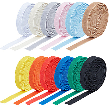Elite 48M 12 Colors Polyester Elastic Cords, Flat, Mixed Color, 15mm, 4m/bundle, 1 bundle/color