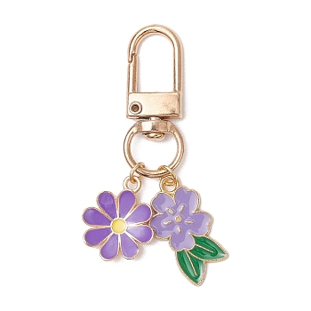 Flower Alloy Enamel Pendant Decorations, Alloy Swivel Clasps Charms for Bag Ornaments, Golden, 57.5mm