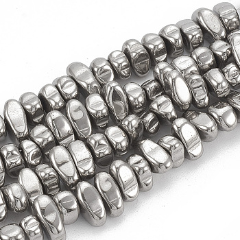 Electroplate Non-magnetic Synthetic Hematite Beads Strands, Nuggets, Silver Plated, 5~10x4.5~5.5x4mm, Hole: 1mm, about 105pcs/strand, 14.9 inch