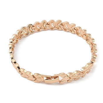 Brass Link Chain Bracelets for Women Men, Light Gold, Heart, 7-3/8 inch(18.6cm), Link: 13x7.5x2.5mm