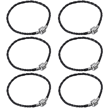 20pcs Braided PU Leather Cord Bracelet Making, with Iron Findings and Alloy Lobster Claw Clasps, Platinum, Black, 7-5/8 inch(195mm)x3mm