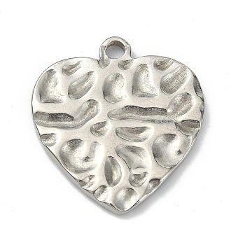304 Stainless Steel Pendants, Textured Heart Charm, Stainless Steel Color, 24.2x22.3x2.2mm, Hole: 2.2mm