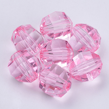 Transparent Acrylic Beads, Faceted, Round, Pink, 6x5.5mm, Hole: 1.3mm, about 4500pcs/500g