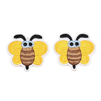 Polyester Computerized Embroidery Cloth Iron on Sew on Patches, Bees, Appliques Patches, Yellow, 35.5x39x2mm