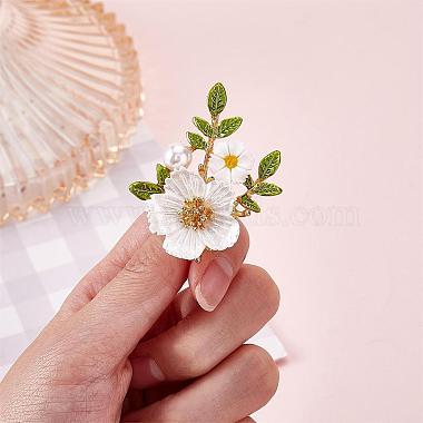 Daisy Flower Brooch Alloy Enamel Sunflower Brooch Pin White Shell Beads Brooches Badge Jewelry for Jackets Backpack Corsage Lapel Scarf Clothing Accessories(JBR103A)-3