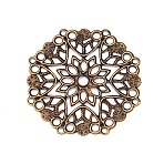 Iron Filigree Joiners Links, Etched Metal Embellishments, Flower, Antique Bronze, 33x33x0.5mm, Hole: 1.5~2.5mm(IFIN-N011-04AB)