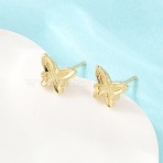 Brass Stud Earrings, Cadmium Free & Lead Free, Long-Lasting Plated, Rack Plating, Real 18K Gold Plated, Butterfly, 6x8mm(EJEW-P346-01A-G)