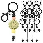 15Pcs Plastic Beadable Keychains, with Alloy Rings, Round, Black, 152mm(KEYC-FS00047)