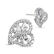 SHEGRACE Heart Simple Fashion Platinum Plated Brass Stud Earrings, with Micro Pave AAA Cubic Zirconia, Clear, 16mm(JE151A)