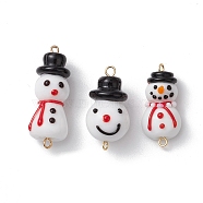 3Pcs 3 Styles Handmade Lampwork Connector Charms, Christmas Snowman with Hat Links, Golden, Black, 25~31x11.5~13x10.5~13mm, Hole: 1.6~1.9mm, 1pc/style(PALLOY-JF02829)