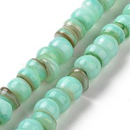 Natural Cultured Freshwater Shell Beads Strands, Dyed, Rondelle, Aquamarine, 6.5~7.5x2~6.5mm, Hole: 1mm, about 85pcs/strand, 14.88 inch(37.8cm)(SHEL-F002-01C)