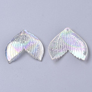 Transparent Acrylic Pendants, with Glitter Powder, AB Color Plated, Mermaid Fishtail, Floral White, 24x26x3mm, Hole: 1.4mm(X-MACR-S361-36A)