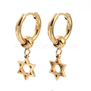 6Pairs Vacuum Plating 201 Stainless Steel Star of David Dangle Hoop Earrings with 304 Stainless Steel Pin for Women, Golden, 28mm, Pin: 1mm(EJEW-F280-03G)